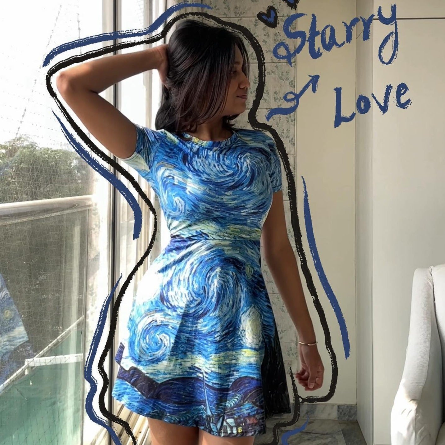 Vestido estampado La noche estrellada de Van Gogh