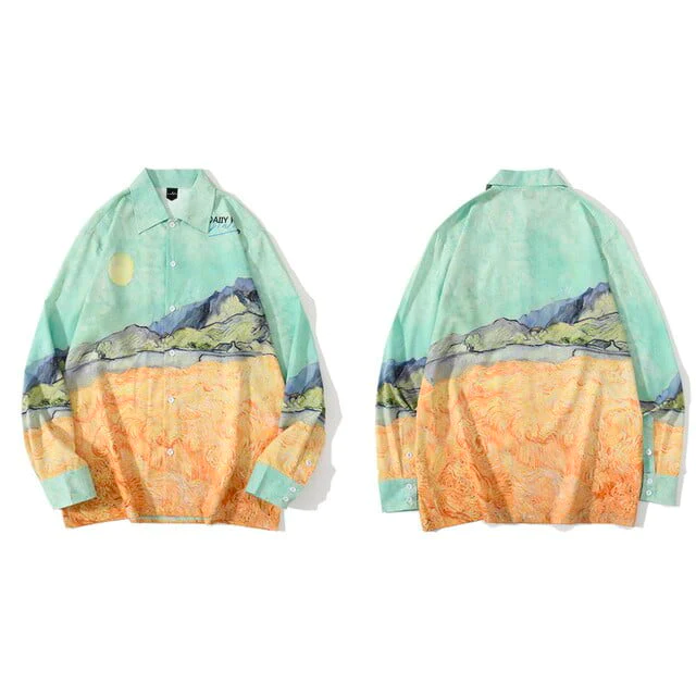 Van gogh Wheatfield con una camisa Reaper