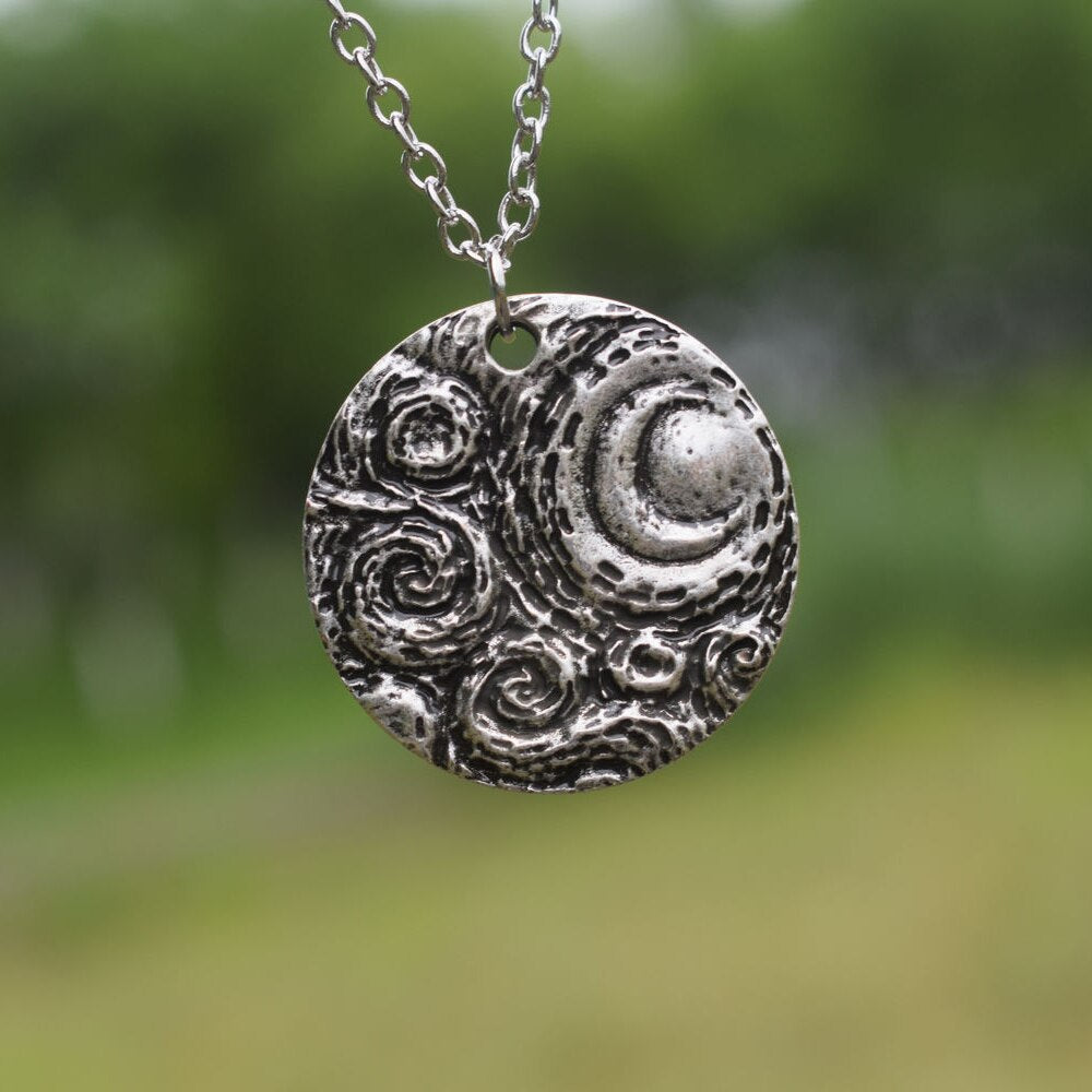Van Gogh Crescent Moon Starry Night necklace