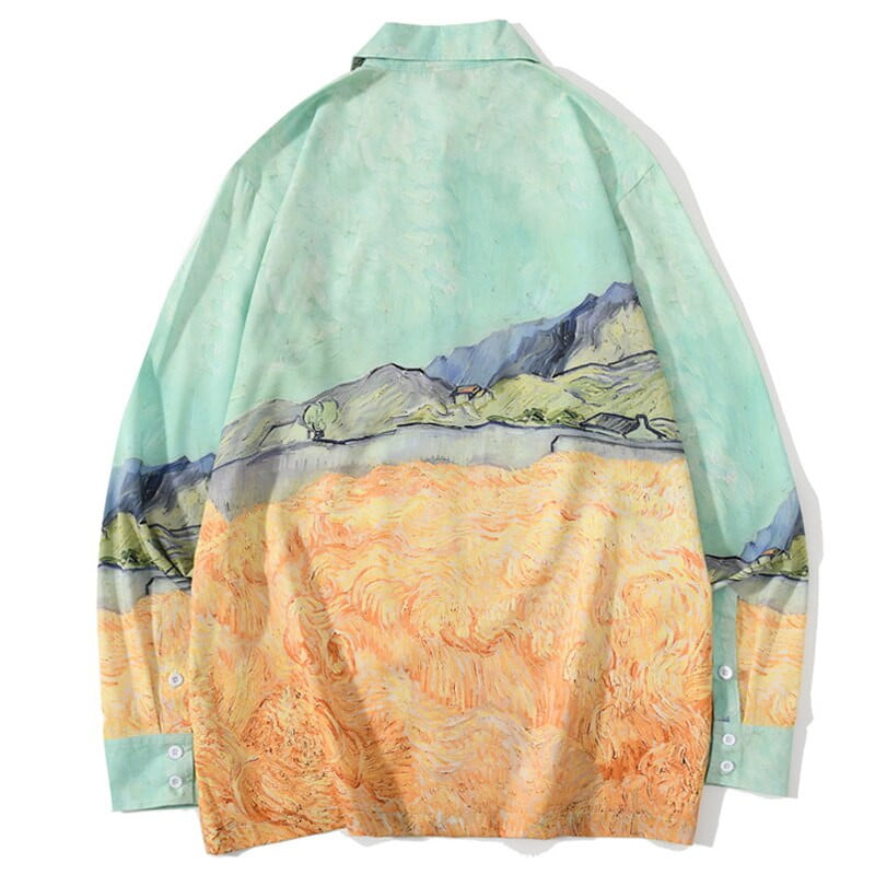 Van gogh Wheatfield con una camisa Reaper