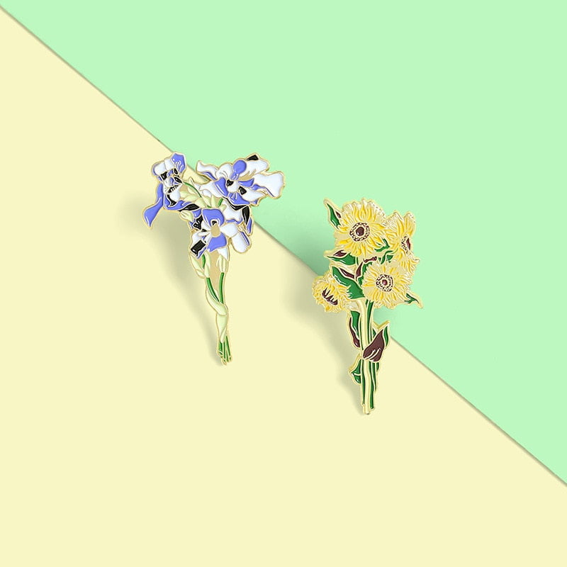 Alfileres de esmalte de flores de van gogh