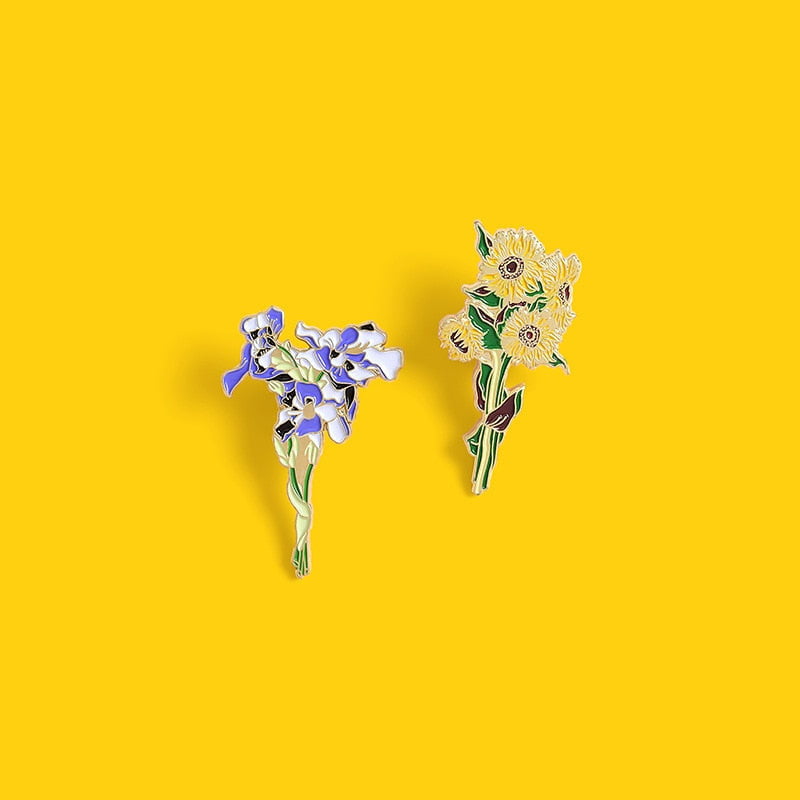 Alfileres de esmalte de flores de van gogh
