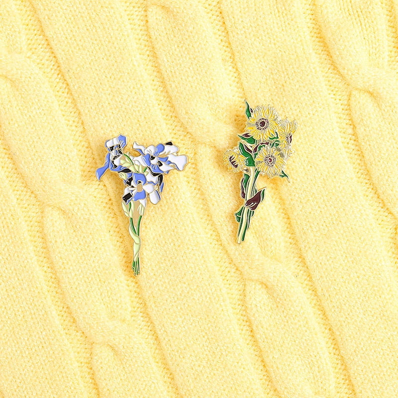Alfileres de esmalte de flores de van gogh