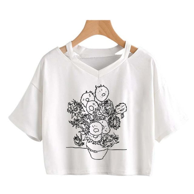 Camisetas recortadas de Van Gogh line art