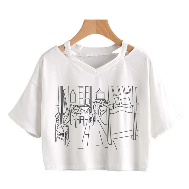 Camisetas recortadas de Van Gogh line art