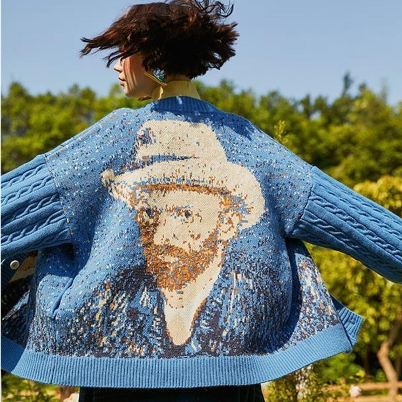 Suéter de punto tipo cárdigan vintage de Van Gogh