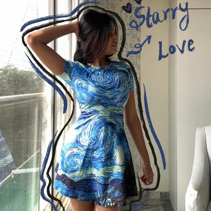 Vestido estampado La noche estrellada de Van Gogh 