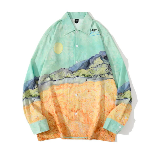 Van gogh Wheatfield con una camisa Reaper