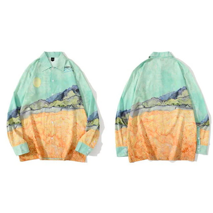 Van gogh Wheatfield con una camisa Reaper