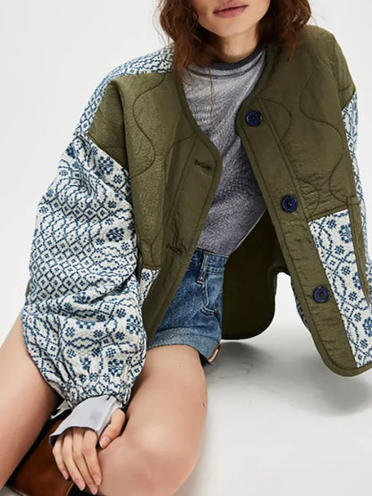 Floral Tapestry Patchwork Jacket — Front model view