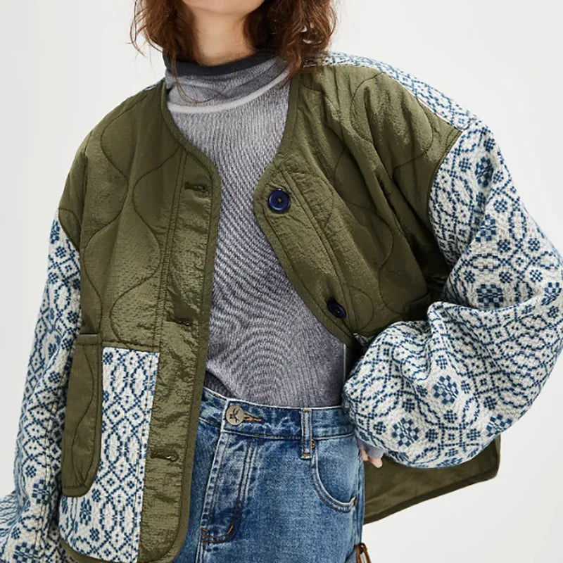 Floral Tapestry Patchwork Jacket — Front patchwork and pocket detail