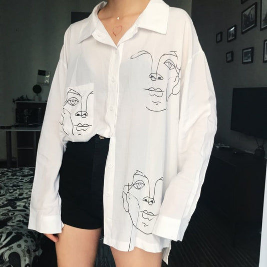 Camisa de caras de arte lineal 