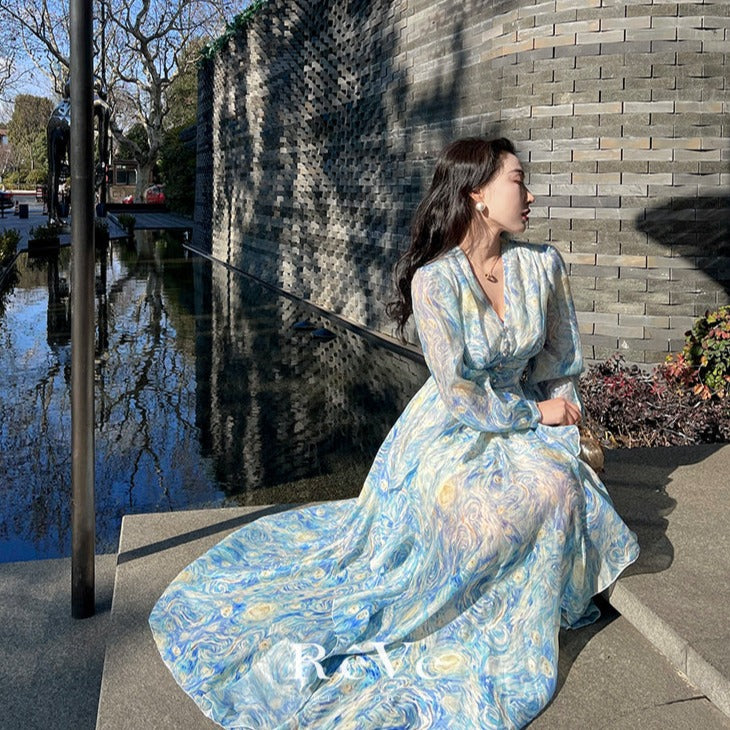 Vestido largo de ensueño noche estrellada 