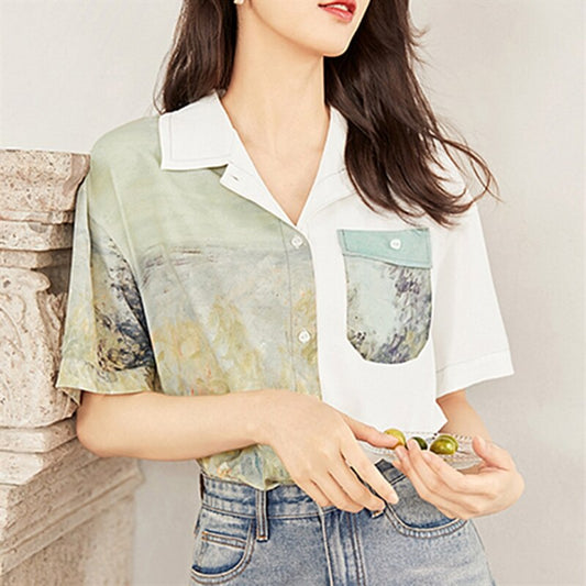 Camisa con botones paisaje impresionista 