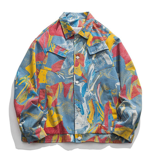Chaqueta vaquera extragrande con pintura abstracta 
