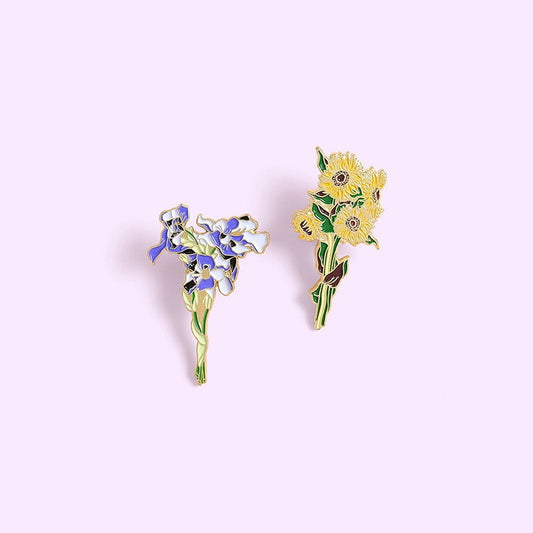 Alfileres de esmalte de flores de van gogh