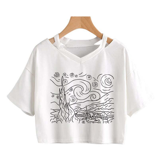Camisetas recortadas de Van Gogh line art