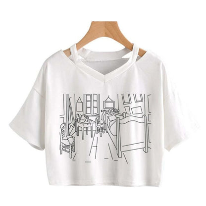 Camisetas recortadas de Van Gogh line art