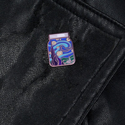 El pin de esmalte del tarro de la noche estrellada