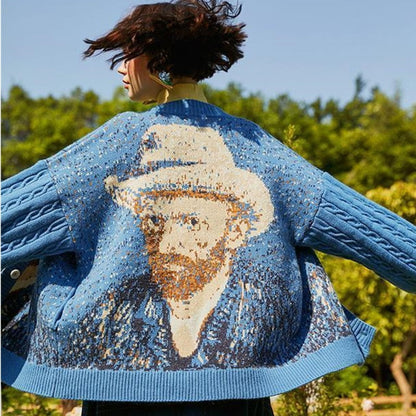 Suéter de punto tipo cárdigan vintage de Van Gogh