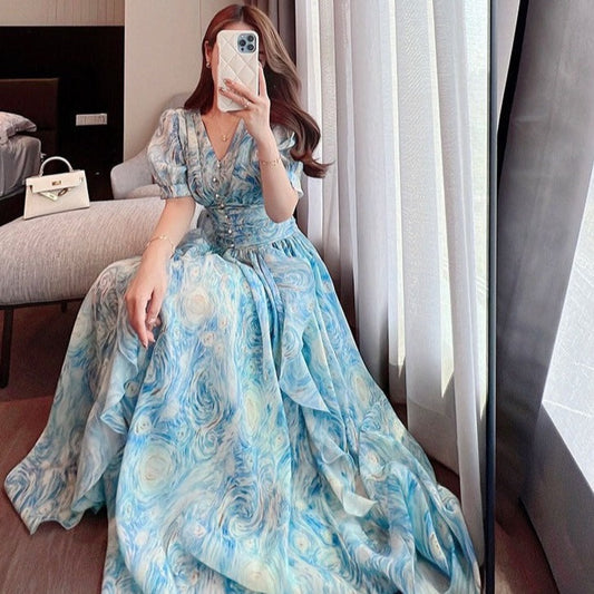 Vestido largo de ensueño sin mangas de noche estrellada 