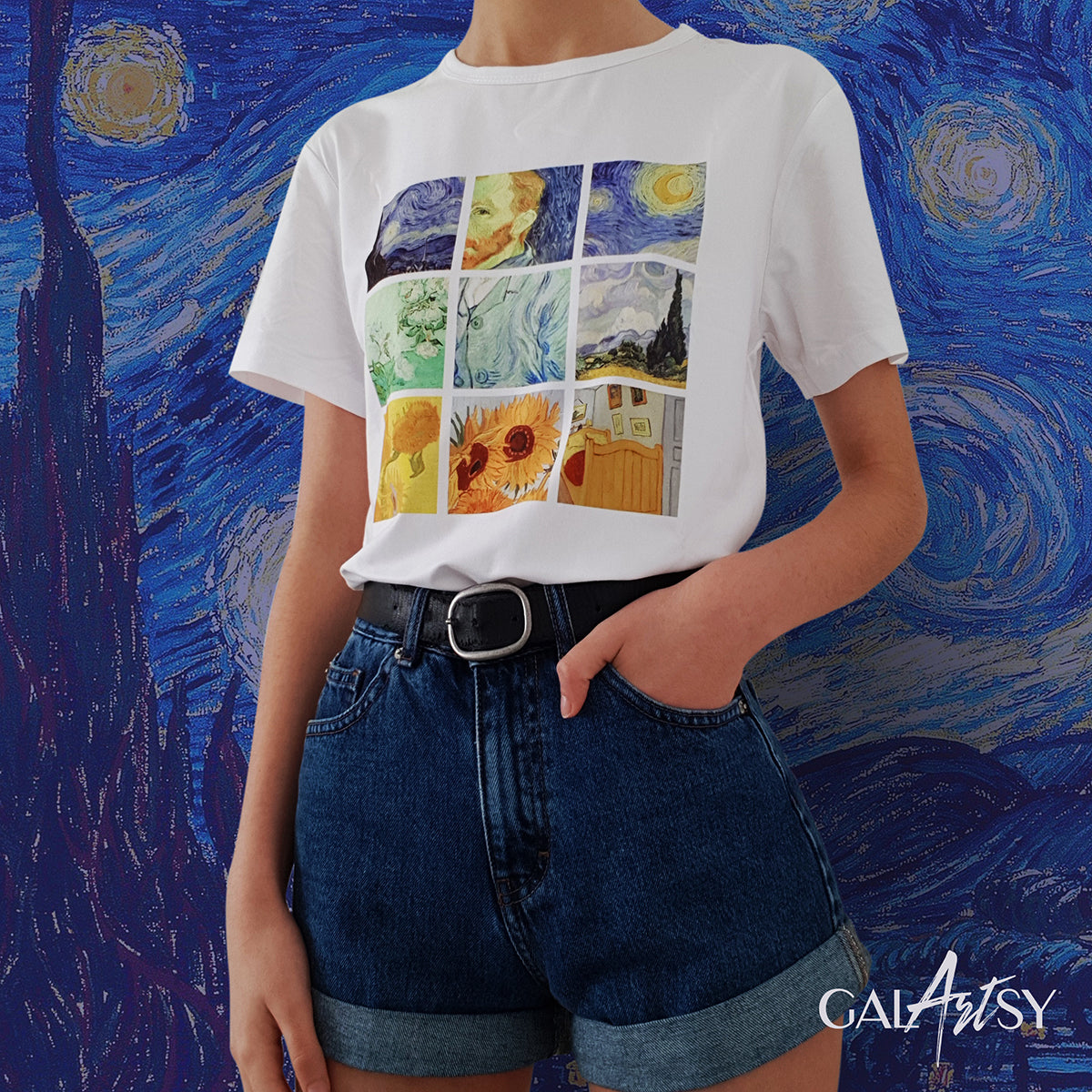 Rejilla cuadros Van Gogh - Camiseta unisex